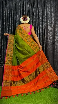 Stylish Green Cotton Saree with Blouse piece For Women-thumb2