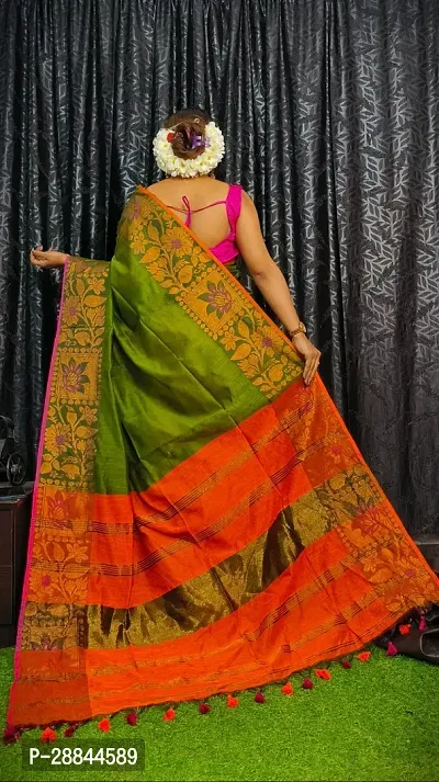 Stylish Green Cotton Saree with Blouse piece For Women-thumb3