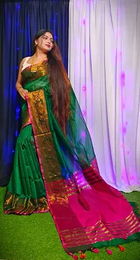 Stylish Green Cotton Saree with Blouse piece For Women-thumb1