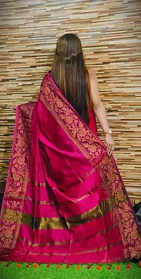 Stylish Pink Cotton Saree with Blouse piece For Women-thumb2