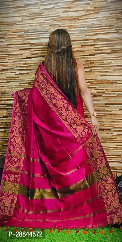 Stylish Pink Cotton Saree with Blouse piece For Women-thumb3