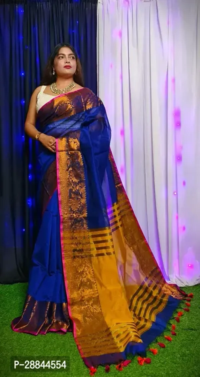 Stylish Blue Cotton Saree with Blouse piece For Women-thumb5