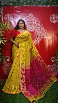 Stylish Yellow Cotton Saree with Blouse piece For Women-thumb2