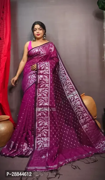 Stylish Purple Cotton Saree with Blouse piece For Women