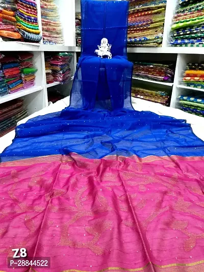 Stylish Blue Cotton Saree with Blouse piece For Women