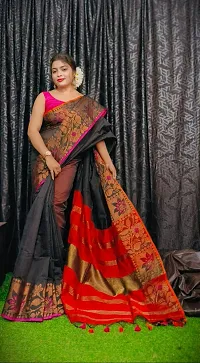 Stylish Black Cotton Saree with Blouse piece For Women-thumb1