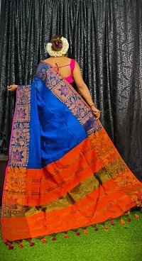 Stylish Blue Cotton Saree with Blouse piece For Women-thumb2