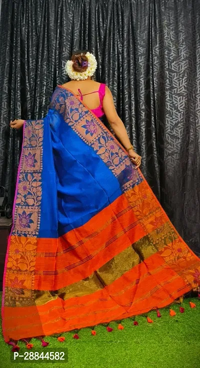 Stylish Blue Cotton Saree with Blouse piece For Women-thumb3