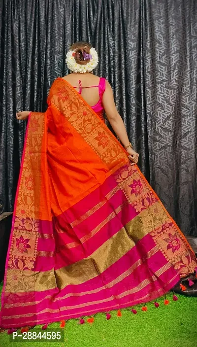 Stylish Red Cotton Saree with Blouse piece For Women-thumb2