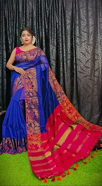 Stylish Blue Cotton Saree with Blouse piece For Women-thumb2