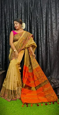 Stylish Yellow Cotton Saree with Blouse piece For Women-thumb1