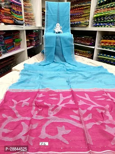 Stylish Turquoise Cotton Saree with Blouse piece For Women