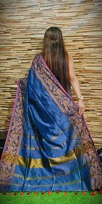 Stylish Blue Cotton Saree with Blouse piece For Women-thumb1