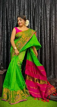 Stylish Green Cotton Saree with Blouse piece For Women-thumb1