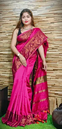 Stylish Pink Cotton Saree with Blouse piece For Women-thumb1