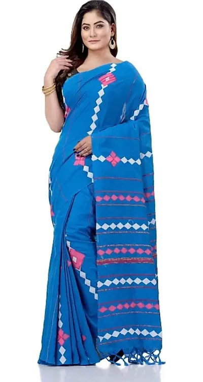 dB DESH BIDESH Women`s Bengali Khesh Mul Pure Cotton Handloom Saree With Blouse Piece