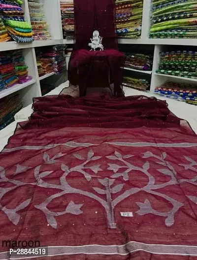 Stylish Maroon Cotton Saree with Blouse piece For Women