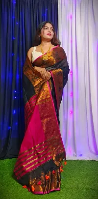 Stylish Pink Cotton Saree with Blouse piece For Women-thumb1