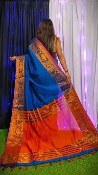 Stylish Blue Cotton Saree with Blouse piece For Women-thumb2