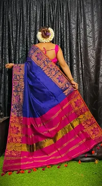 Stylish Blue Cotton Saree with Blouse piece For Women-thumb1