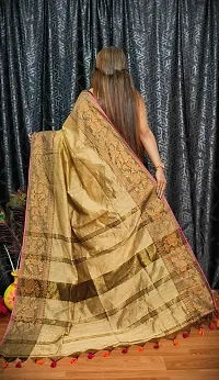 Stylish Beige Cotton Saree with Blouse piece For Women-thumb1