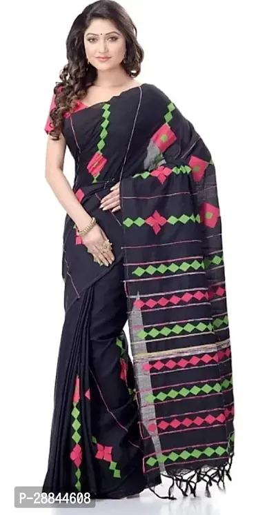 Stylish Black Cotton Saree with Blouse piece For Women-thumb0