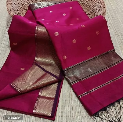 Stylish Maroon Cotton Saree with Blouse piece For Women-thumb0