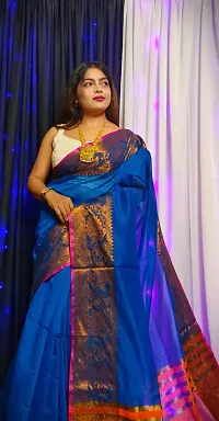 Stylish Blue Cotton Saree with Blouse piece For Women-thumb3