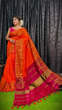 Stylish Red Cotton Saree with Blouse piece For Women-thumb2