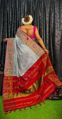 Stylish Grey Cotton Saree with Blouse piece For Women-thumb2