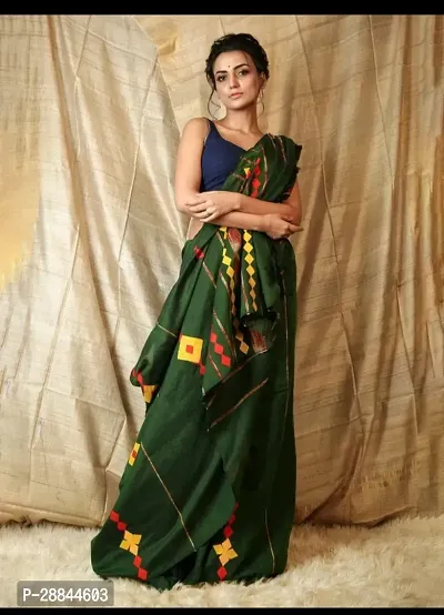 Stylish Green Cotton Saree with Blouse piece For Women