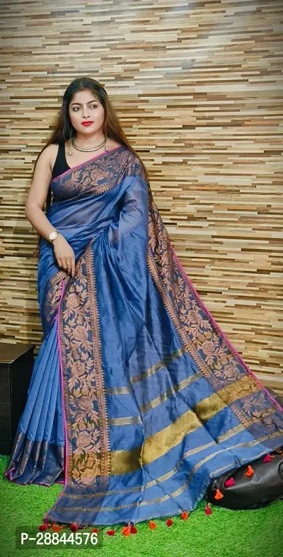 Stylish Blue Cotton Saree with Blouse piece For Women-thumb3