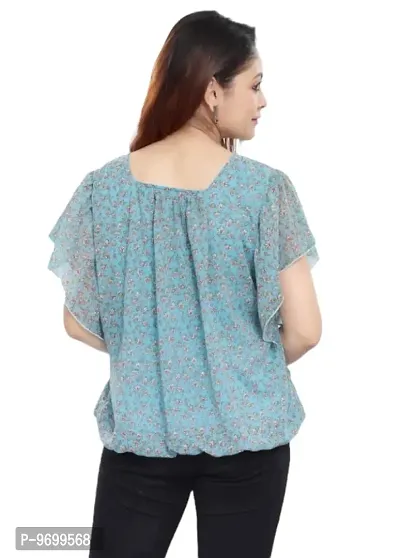 Stylish Green Georgette Floral Print Top For Women-thumb2