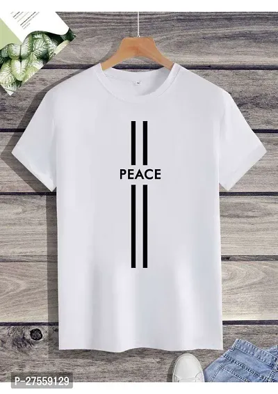 Stylish White Cotton Printed Round Neck T-Shirts For Men