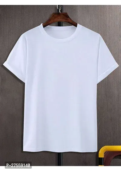 Stylish White Cotton Solid Round Neck T-Shirts For Men-thumb0