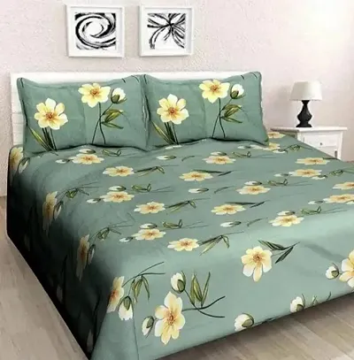 BUCKSHOP 210 TC Printed Microfiber Double Bedsheet 1 Queen Size Bedsheet for Double Bed with 2 Pillow Covers (Multicolor, 90X90Inch)