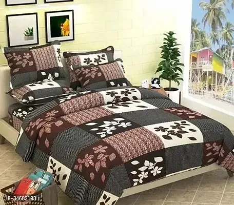 RH creation 145 TC 3D Printed Polycotton Double Bedsheet with 2 Matching Pillow Covers-thumb0