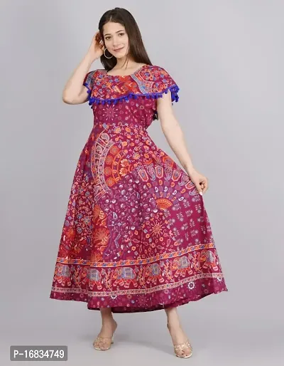 Trendy Woman Cotton Hand Block Printed  Anarkali With Half Sleeves