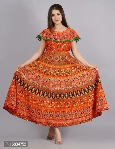 Trendy Woman Cotton Hand Block Printed  Anarkali With Half Sleeves