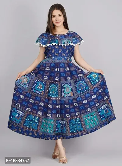 Trendy Woman Cotton Hand Block Printed  Anarkali With Half Sleeves