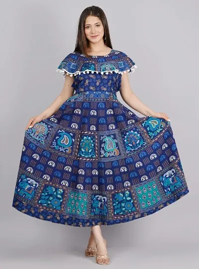 Trendy Woman Hand Block Anarkali With Half Sleeves