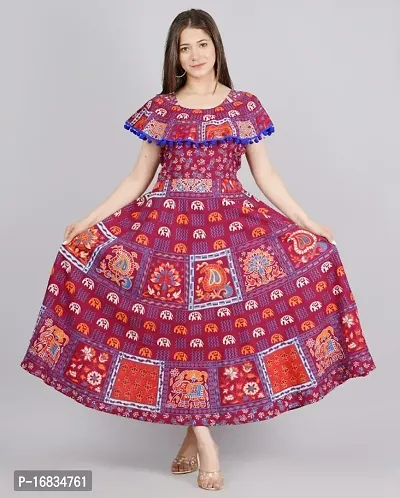 Trendy Woman Cotton Hand Block Printed  Anarkali With Half Sleeves-thumb0