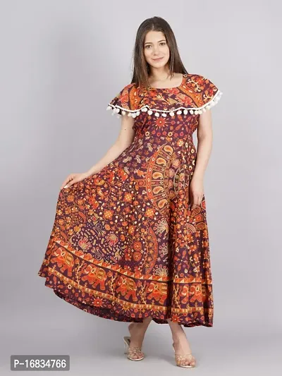 Trendy Woman Cotton Hand Block Printed  Anarkali With Half Sleeves