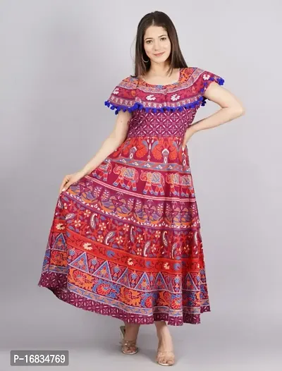 Trendy Woman Cotton Hand Block Printed  Anarkali With Half Sleeves