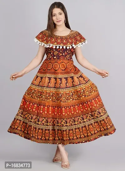 Trendy Woman Cotton Hand Block Printed  Anarkali With Half Sleeves