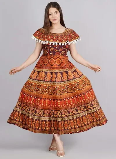 Trendy Woman Hand Block Anarkali With Half Sleeves