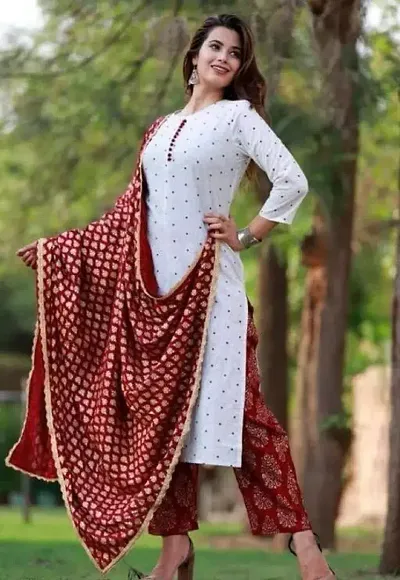 Bollywood Style Rayon Kurta With Bottom & Dupatta