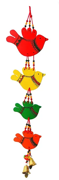 Gudki 'Birds and Bell' Garden Balcony Wall Decorative Hanging and Wind Chimes for Home with Good Sound (Metal and Wood, 2 Bell)