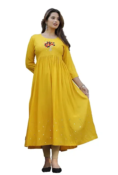 Gudki Women's Rayon Embroidered Anarkali Kurti