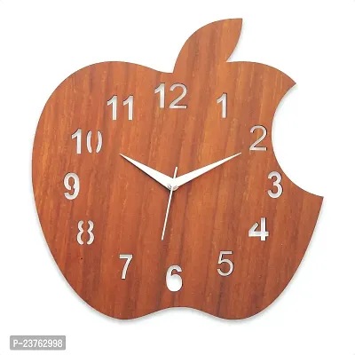 Gudki Wooden Analogue Apple Shape Wall Clock (30 cm x 30 cm , Multicolour)
